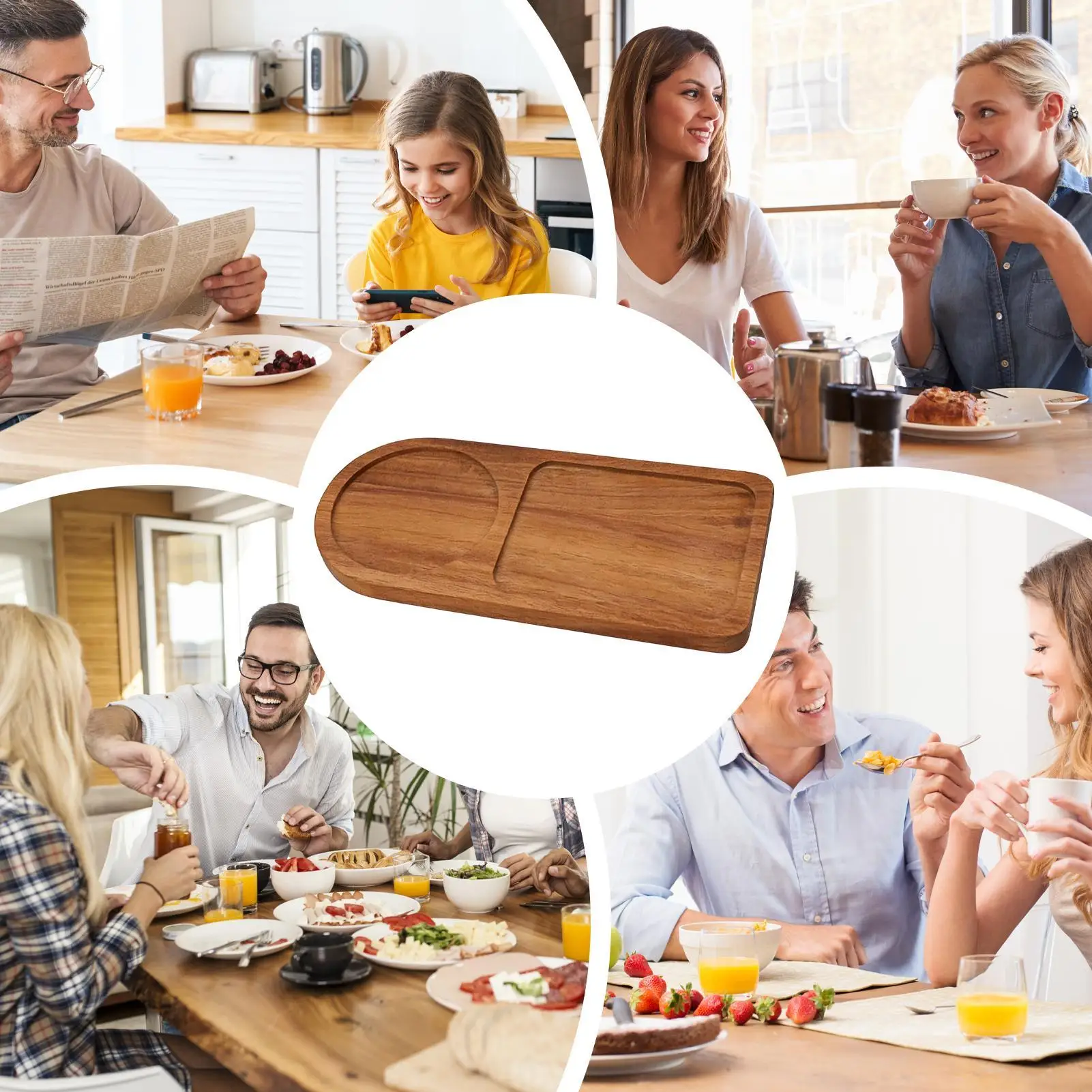 Wooden Tray With Cup Holder Aesthetic Ottoman Tray Divided Serving Platters For Home Kitchen Living Room Farmhouse Food