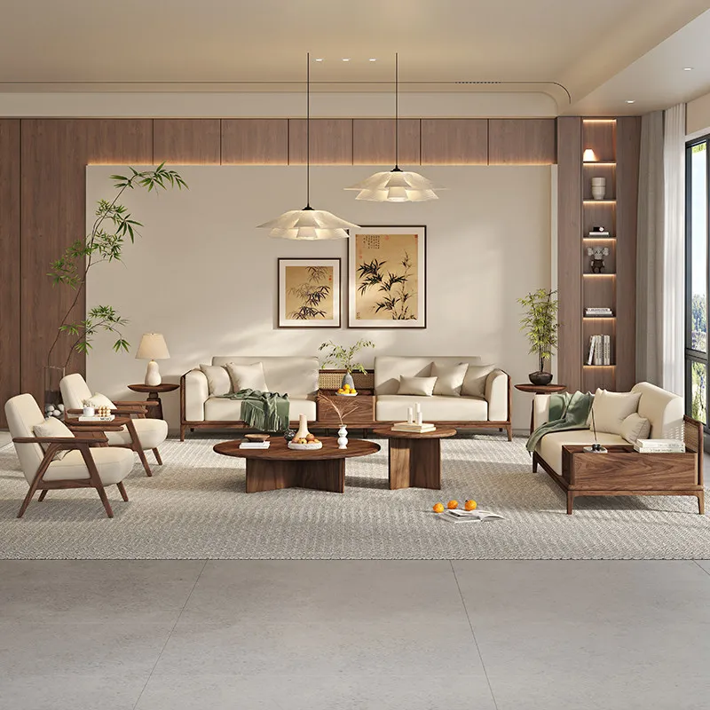 Black walnut sofa combination all solid wood modern small apartment living room solid wood new Chinese furniture