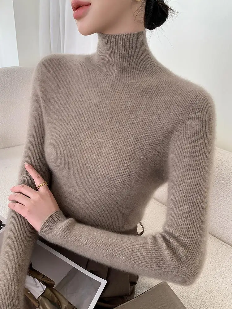 

00 женский свитер из чистой шерсти, приталенный модный вязаный зимний базовый слой с высоким воротником, удобный теплый термотоп