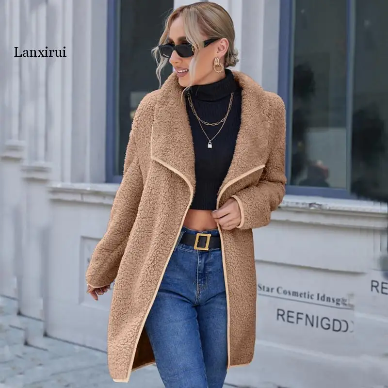 Women's Fuzzy Fleece Lapel Open Front Long Cardigan Coat Faux Fur Teddy Warm Winter Outwear Jackets