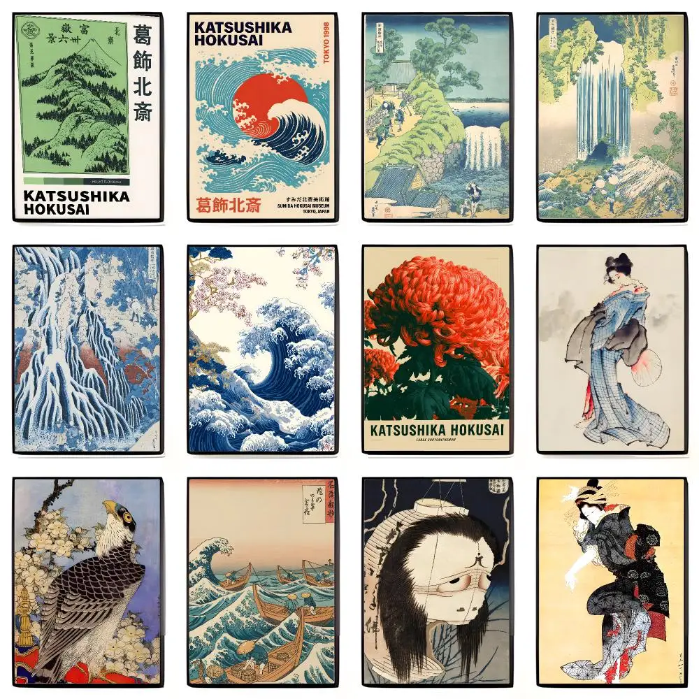 Ukiyo-E Traditional Art K-Katsushika Hokusai Poster Self-adhesive Art Waterproof Sticker Coffee House Dorm Room Wall Decor