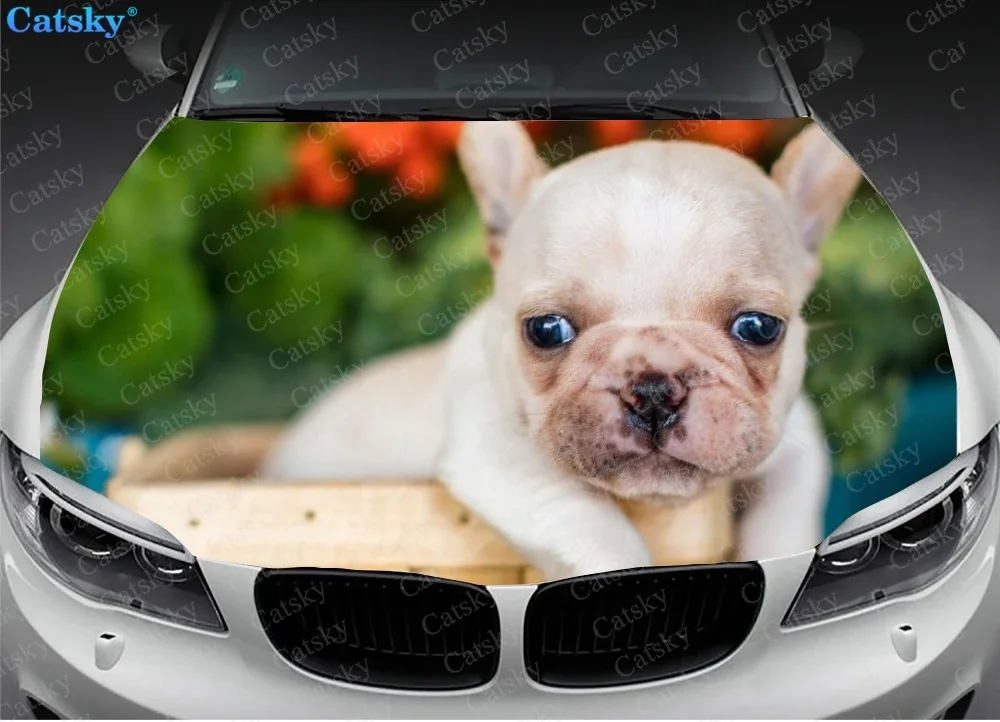 Animal French Bulldog Car Hood Vinyl Stickers Wrap Vinyl Film Engine Cover Decals Sticker Universal Car Hood Protective Film