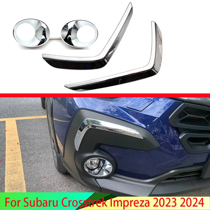 For Subaru Crosstrek Impreza 2023 2024 Car Accessories ABS Chrome Front Fog Light Lamp Cover Trim Molding Bezel Garnish