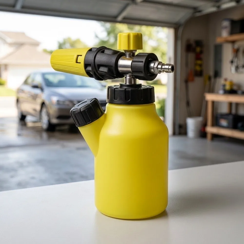 High Pressure Foam Spray Bottle 1L Capacity with Wide Mouth Design and Measuring Cup for Car Washing Pressure Washer