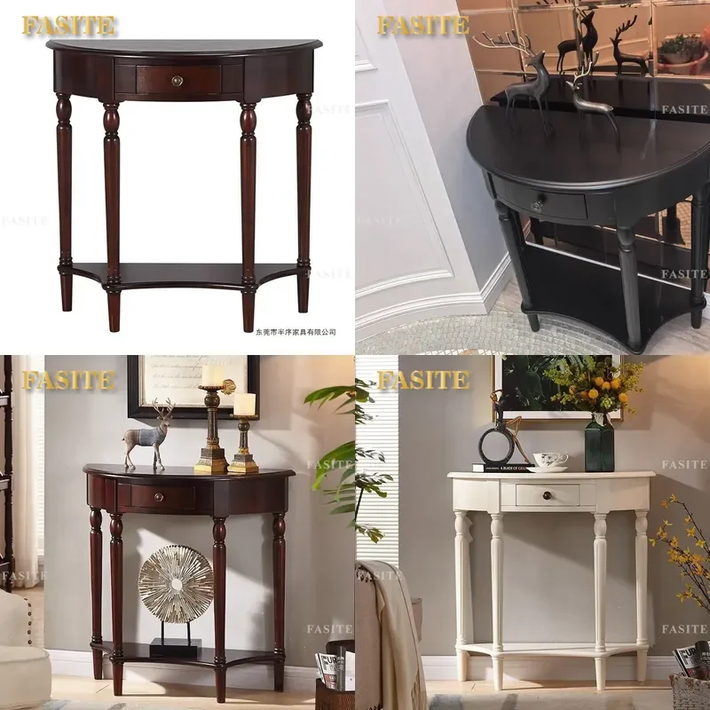 For Solid Wood Semicircular Entrance Table Vintage American European French Style Wall Mounted Console for Corridor Aisle
