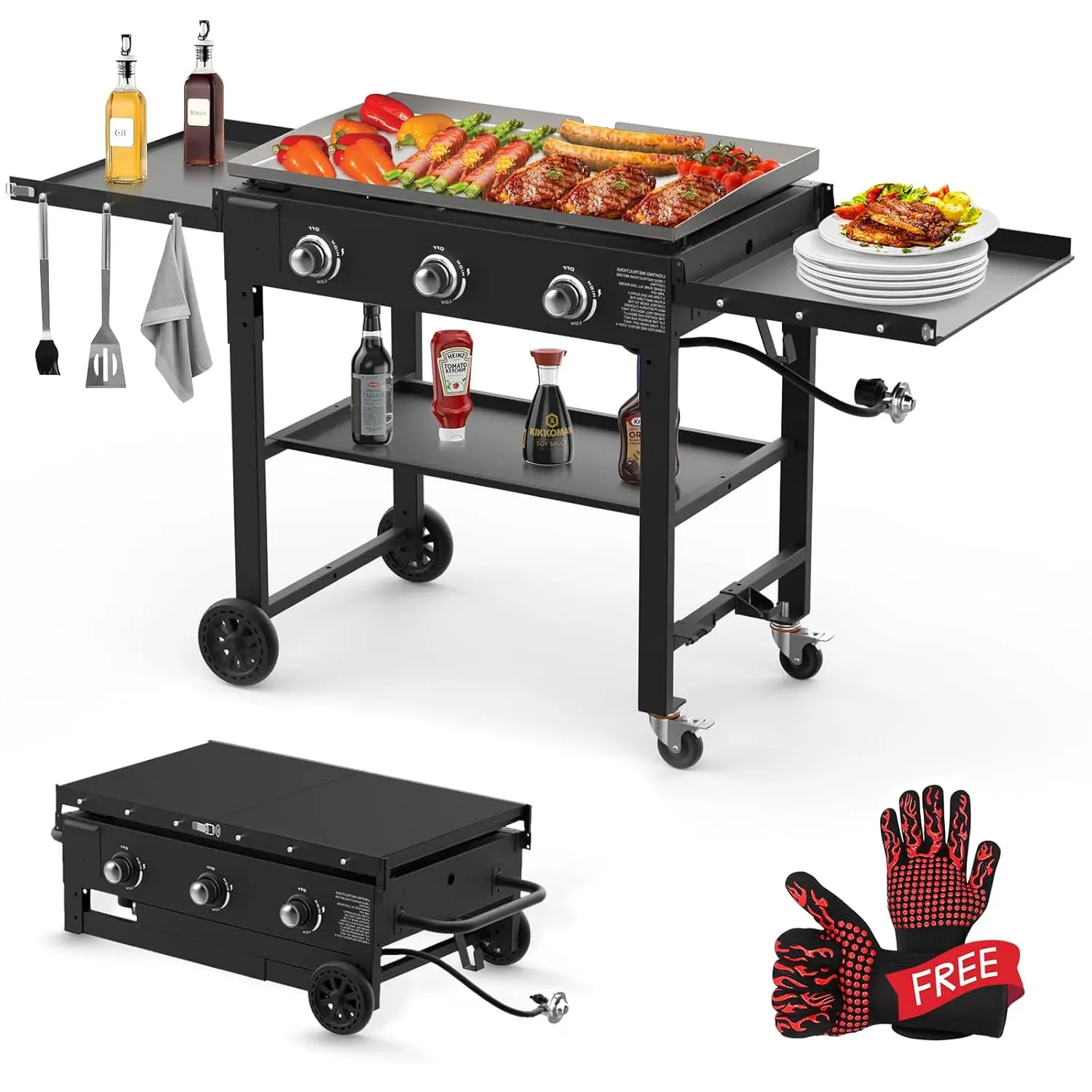 

Llamaviva 3 Burner 35" Flat Top Grill with Foldable Shelves 45000 BTU Outdoor Griddle for Propane High-Pressure, Customized