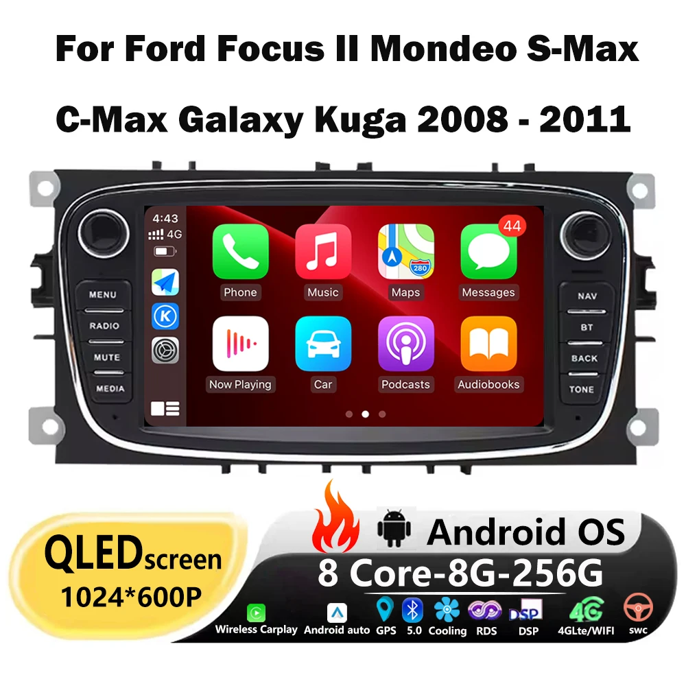 Car Radio Multimedia Player GPS Navigation For Ford Focus II Mondeo S-Max C-Max Galaxy Kuga 2008-2011 Android 16 Auto Carplay BT