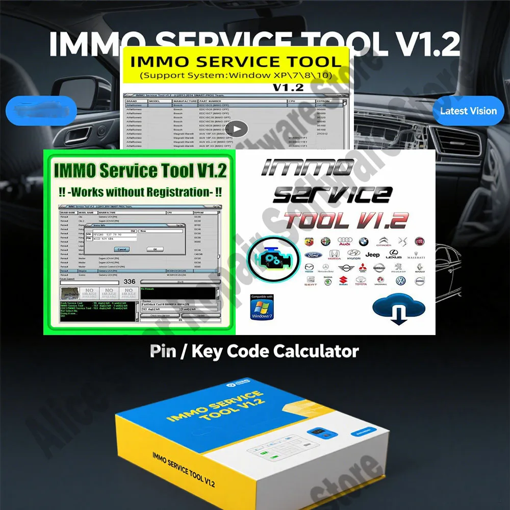 

IMMO SERVICE TOOL V1.2 obd2 scanner car repair software immo off Virgin eeprom IMMO KEY PIN CODE CALCULATOR BSI VDO DASHBOARD