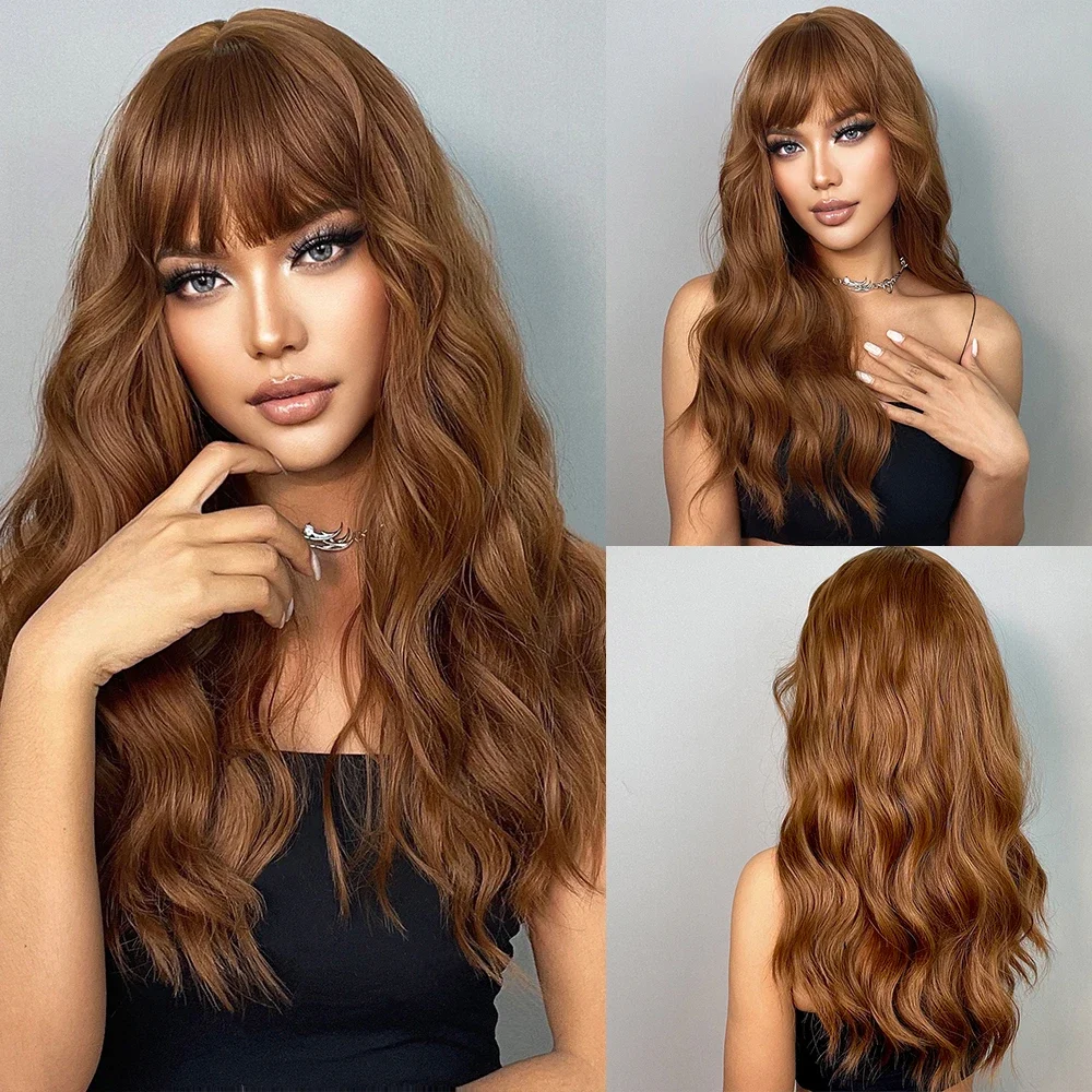 

Long Wavy Ginger with Bangs Best Synthetic Women Copper Red Cosplay Party High Temperature Natural Wigs