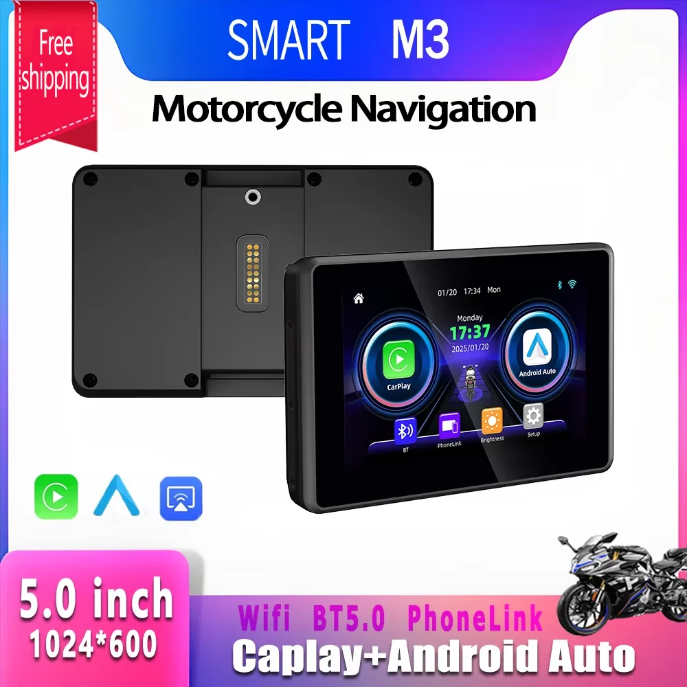 SMART 5.0" Wireless CarPlay Moto Android Auto Portable Digital Dashboard Anti Theft Removable Screen GPS Motorcycle Navigation