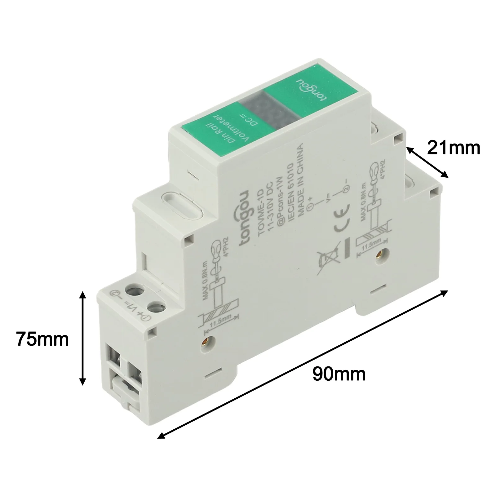 1-kierunkowy miernik napięcia Woltomierz DC 90x75x21mm 11V-310V DC do montażu na szynie Din Miernik napięcia LED Cyfrowy wyświetlacz Narzędzia