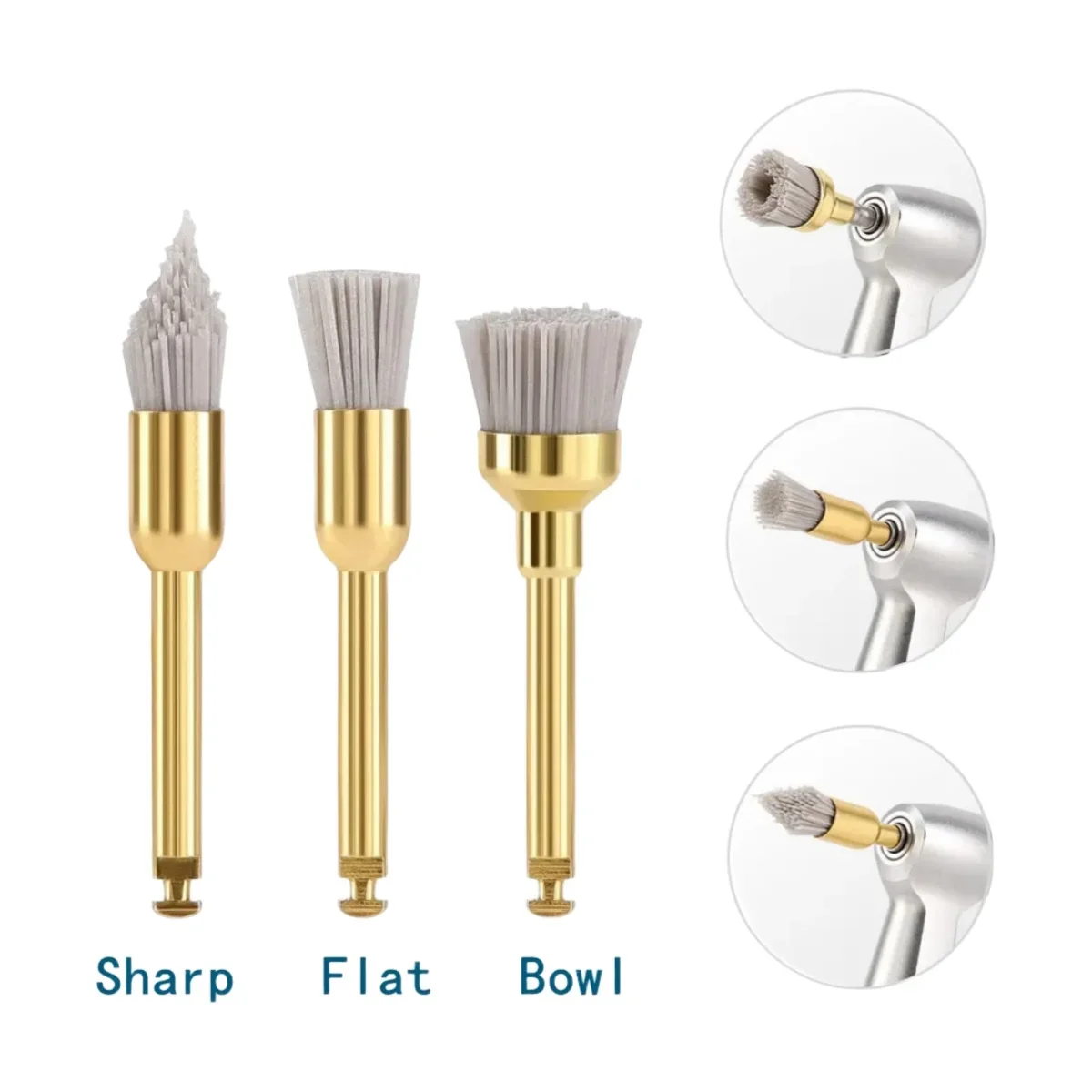 10pcs/lot Dental Polishing Brush Aluminium Oxide Silicon Carbide Flat Sharp Bowl Prophy Polisher for Contra Angle Handpiece