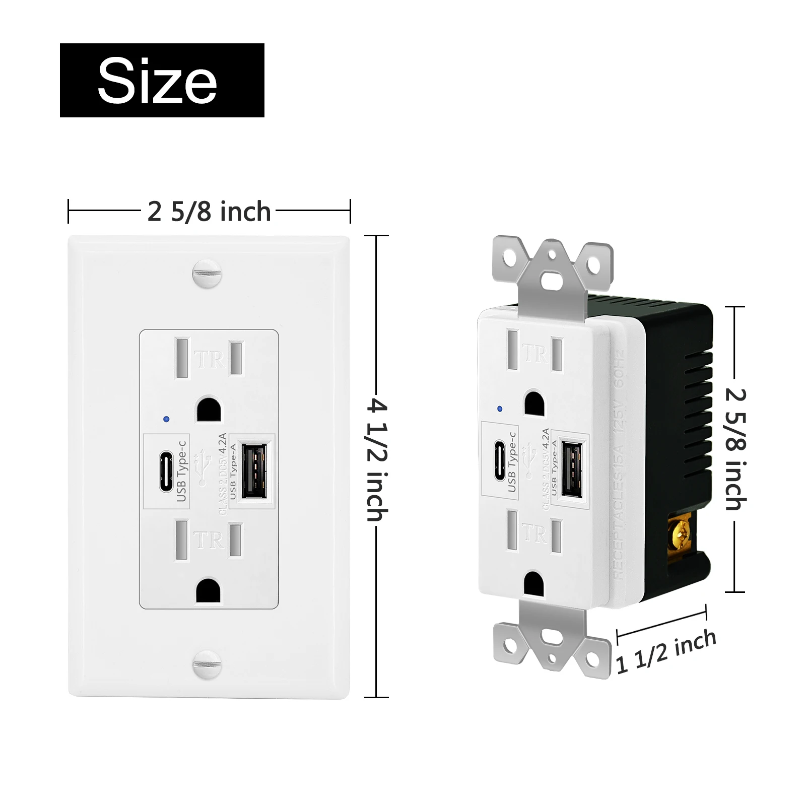 1Pcs-20Pcs White Wall Charger Outlet With USB A/C Outlet Fast Charger 4.2A Duplex Receptacle AC Power Socket Tamper Resistant