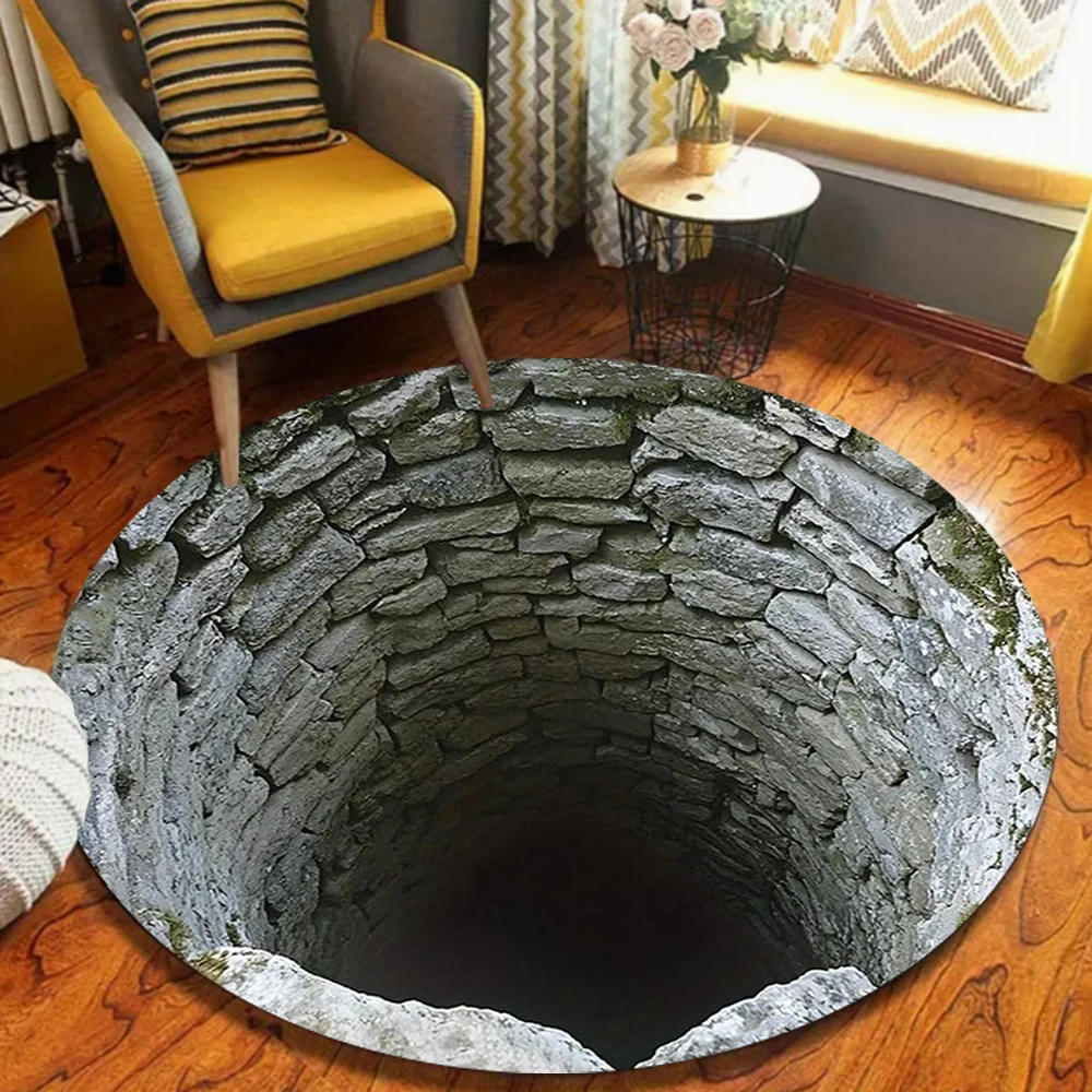 Visual Three-dimensional Hole Circular Carpet Endless Abyss Hole Pool Carpet Indoor Fun Soft Decorative Door Mat Rug