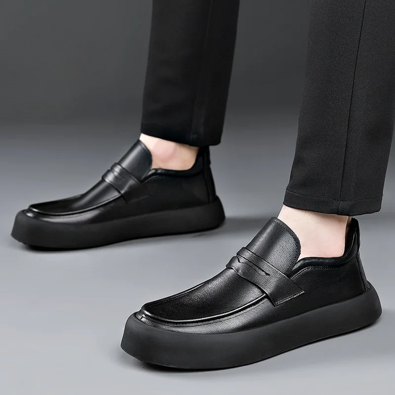 2023Genuine Shoes Men Winter Plus Velvet Comfy Male Footwear Moccasin Fashion Shoes Men Slip-on Men\'s Flats Men Casual Shoes