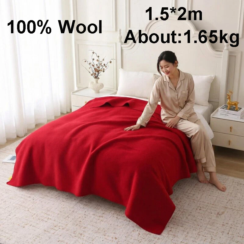 100% Wool Blanket Red 1.5*2m Warm Comforter Fleece Blankets For Winter Autumn Sofa Bedding Camping Pure Wool Blanket For Couch