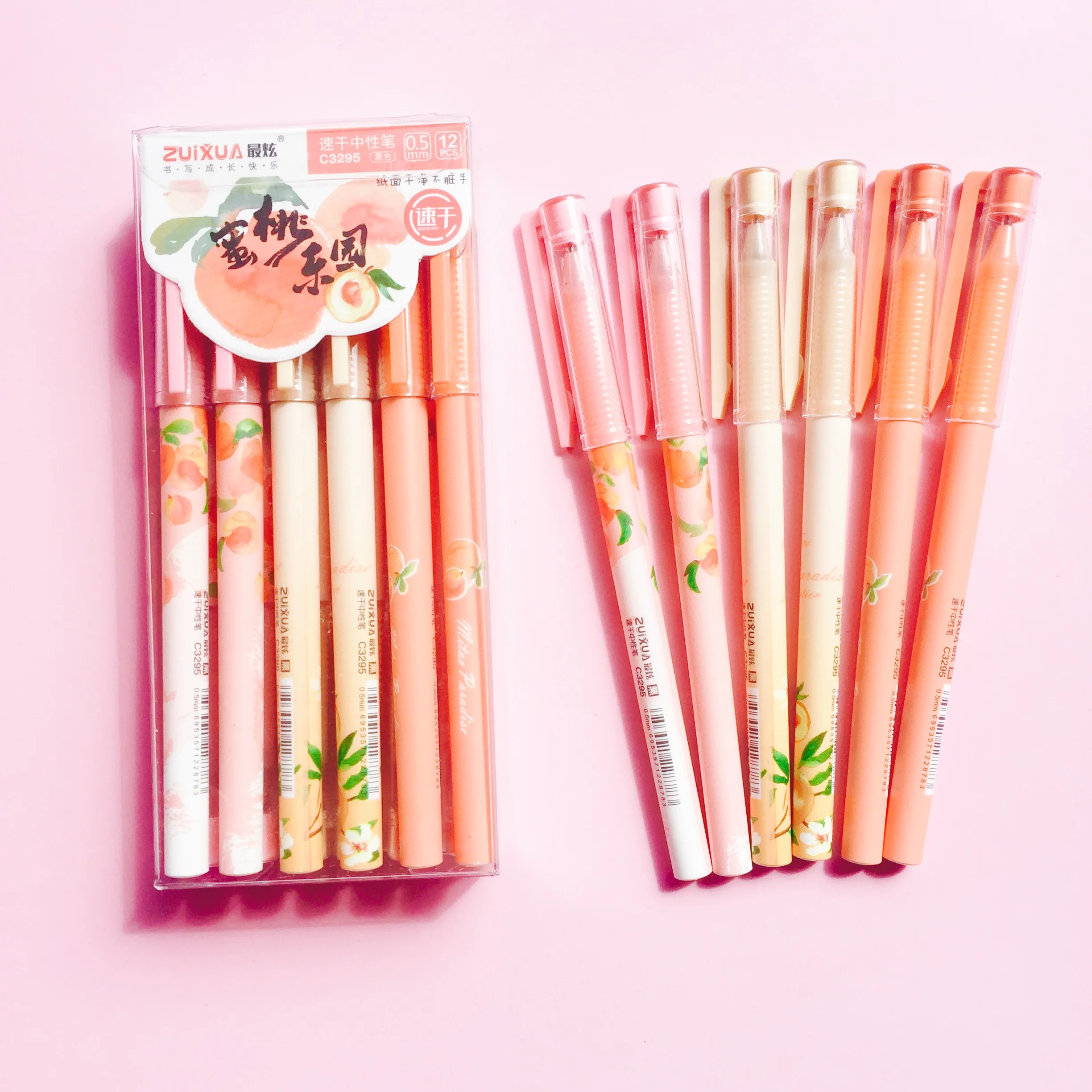 3 PCs Kawaii Fruit Gel pen Stationary Cute Peach Pens School supplies Full Needle Pens for writing Cute Things School items image 3