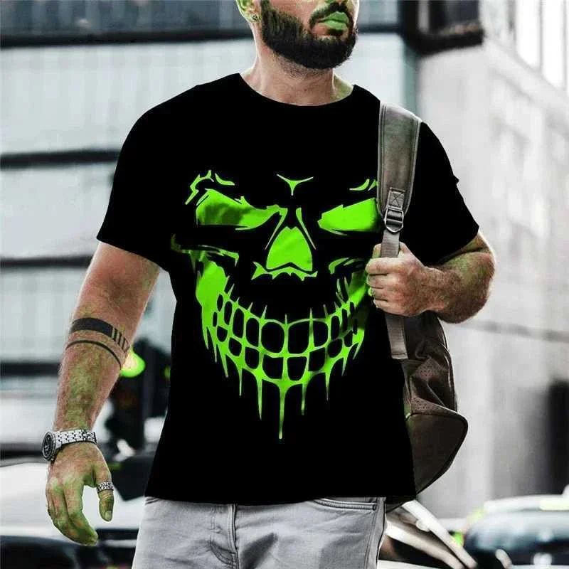 Devil Expression Halloween Print T-shirt Men's Fashion Casual Halloween T-shirt Men's Short Sleeve Round Neck Top 2026 New