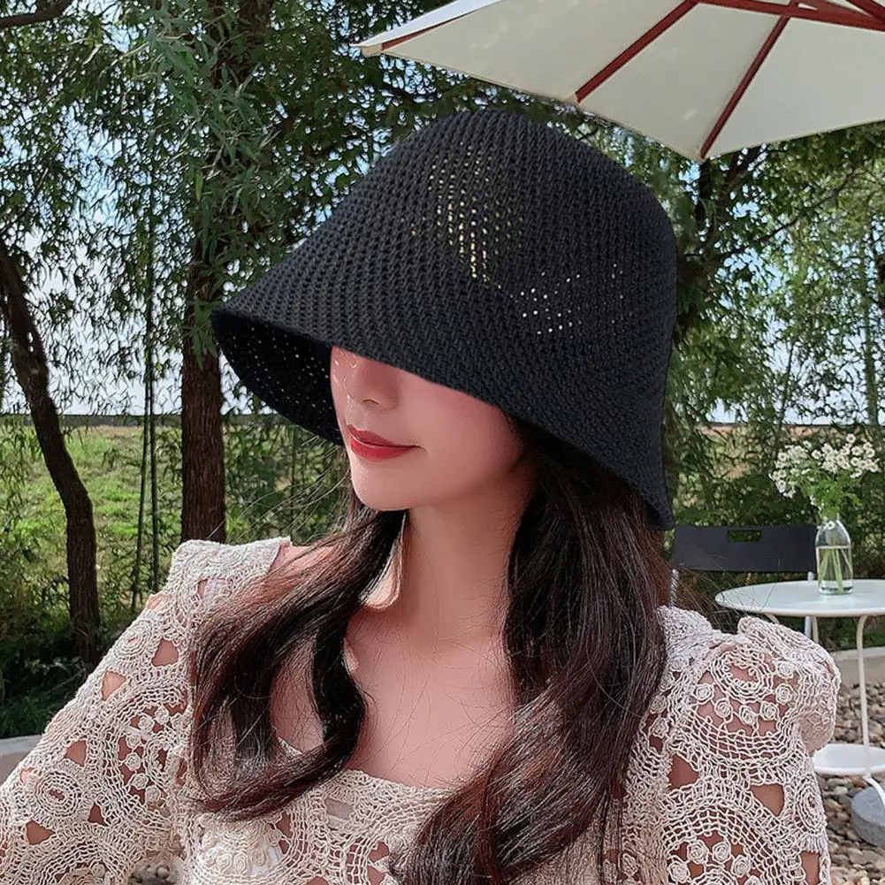 Foldable Beach Hat Adjustable Mesh Bucket Hat Stylish Women's Hollow Out Fisherman Hat for Sun Protection Outdoor Leisure