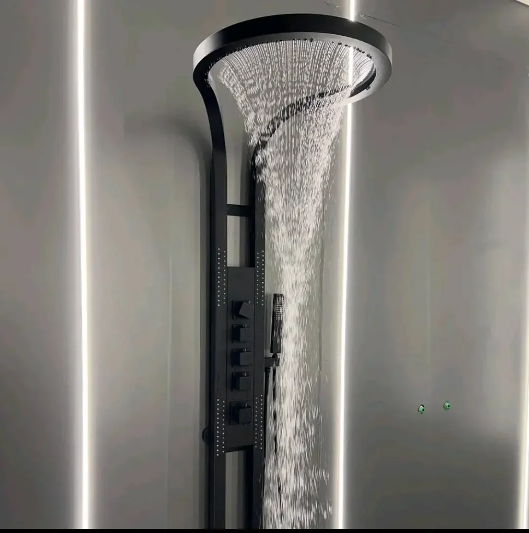 Shower Head Set System, Waterfall Rainfall,luxury Multiple flushing modes, Wall Mounted Panel ,Black Brass Copper, Bathroom