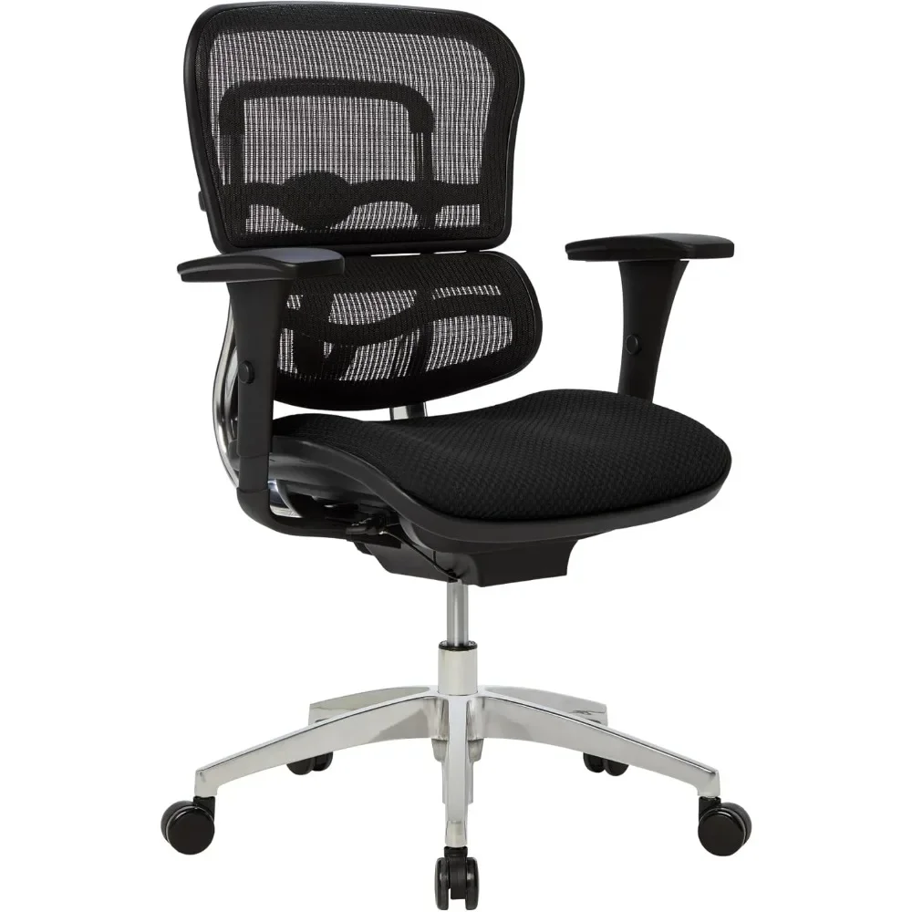 Ergonomischer Stuhl aus Mesh/Premium-Stoff der Serie 12000 mit mittlerer Rückenlehne, schwarz/schwarz, bifma-konform