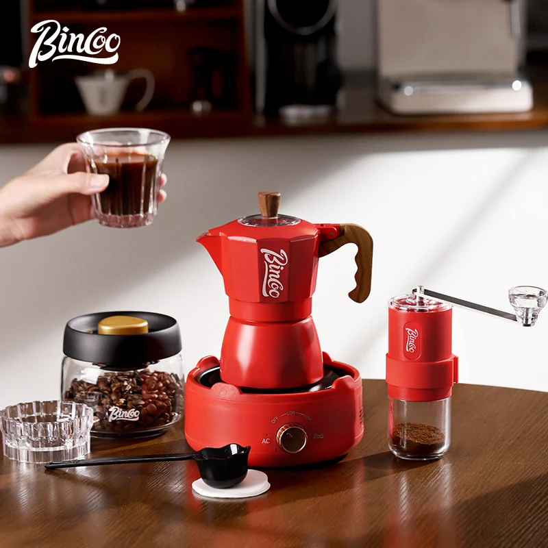 Bincoo Double Valve Mocha Pot Home Electric Stove Coffee Maker Small Italian Concentrator Hand Grinding Coffee Machine Set