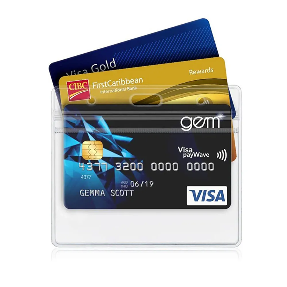 Horizontal And Vertical Card Holder Rotatable PVC Transparent ID Card Double Hole Clip Document Card Storage Protective Cover