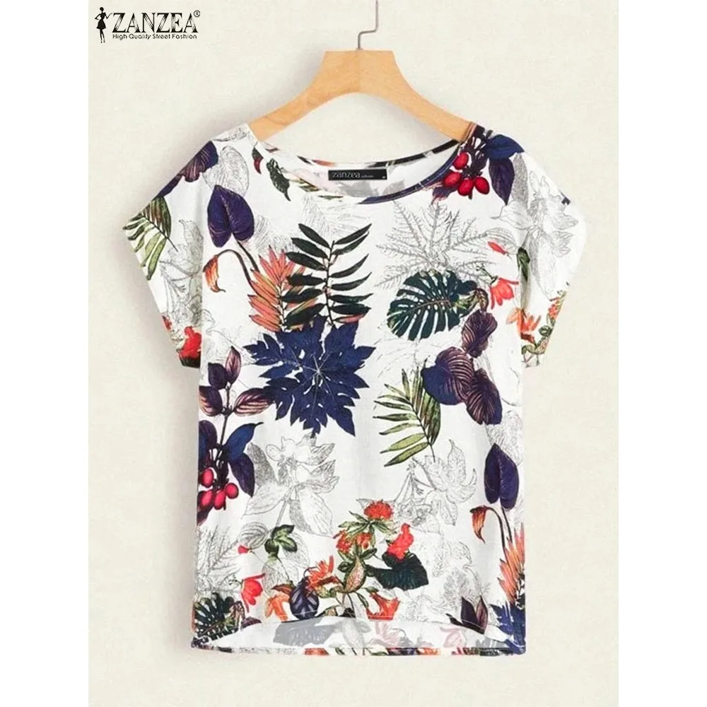 تي شيرت صيفي قصير الأكمام تي شيرت موضة النساء المطبوعة بلايز خمر بلوزات فضفاضة غير رسمية كبيرة الحجم Y2K ملابس الشارع