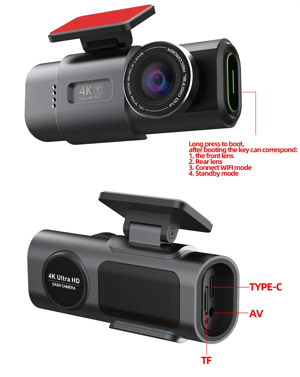 Cámara de Auto 4K UHD con GPS y Wi-Fi