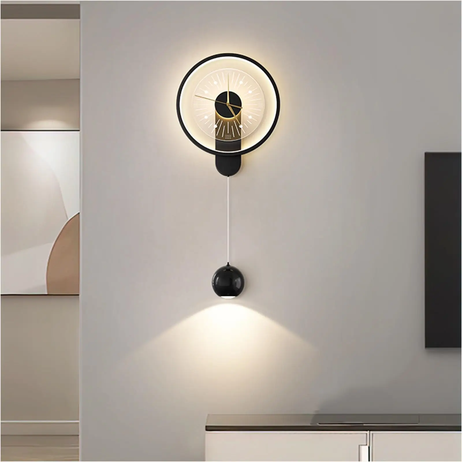 LED 3-Color Dimmable مع شمعدان حائط مزخرف على مدار الساعة، حديد وأكريليك، مصباح جداري إبداعي أسود حديث لغرفة النوم بجانب السرير #2