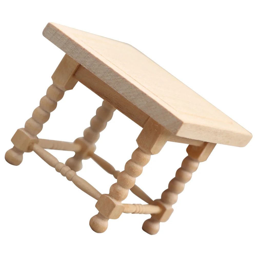 Mini European Style Square Stool Table Decor Wood Material Fine Craftsmanship Mini House Furniture Toy Suitable Small