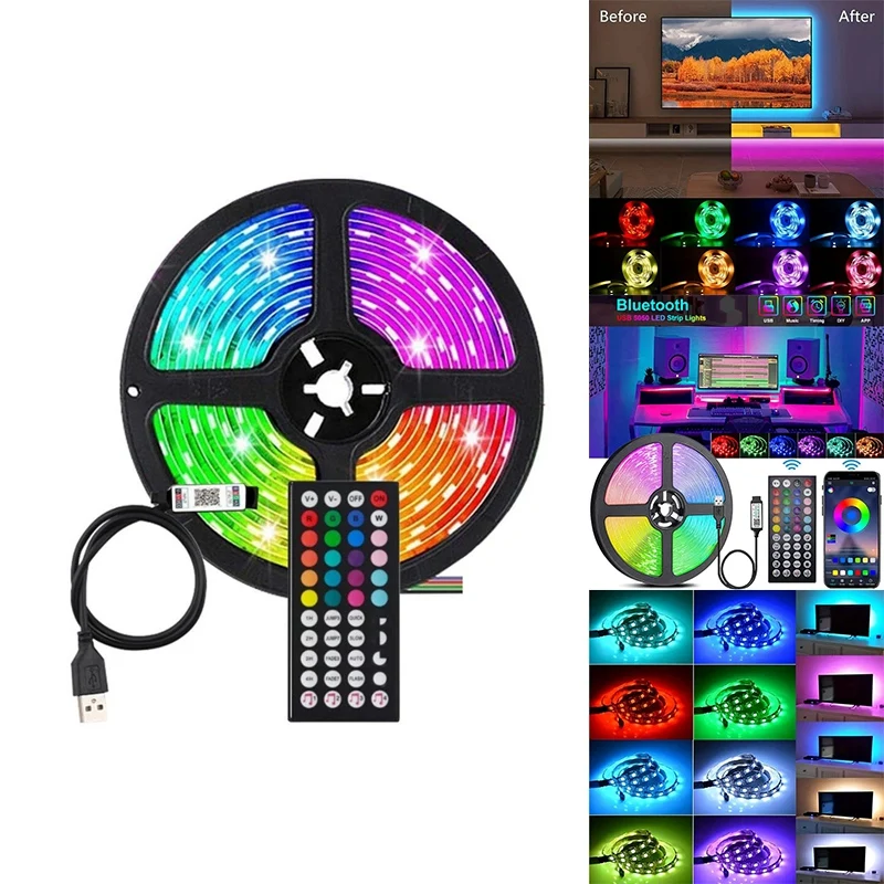 

LED Lights Strips With 44Key Remote Control Bluetooth LED RGB Light Strip Flexible Light For Home Christmas Holiday