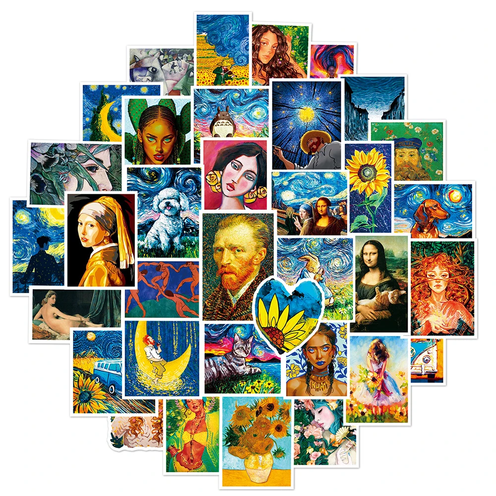 10/30/50pcs Artist Oil Painting Art Graffiti Stickers Aesthetic Van Gogh Mona Lisa Decals DIY Skateboard Laptop Luggage Kids Toy