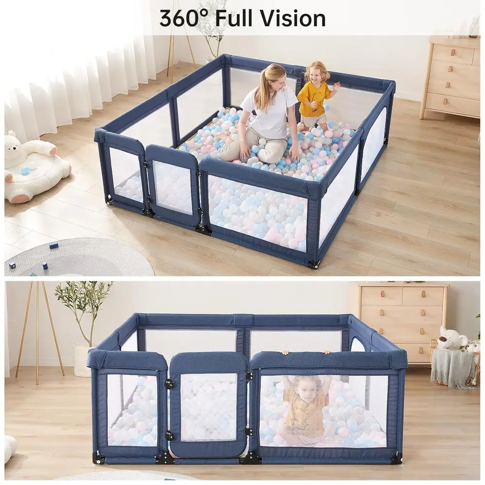 Extra großer Babyspielhof mit Sicherheitstor, 79 x 71, langlebiger Laufstall für Säuglinge und Kleinkinder in Blau