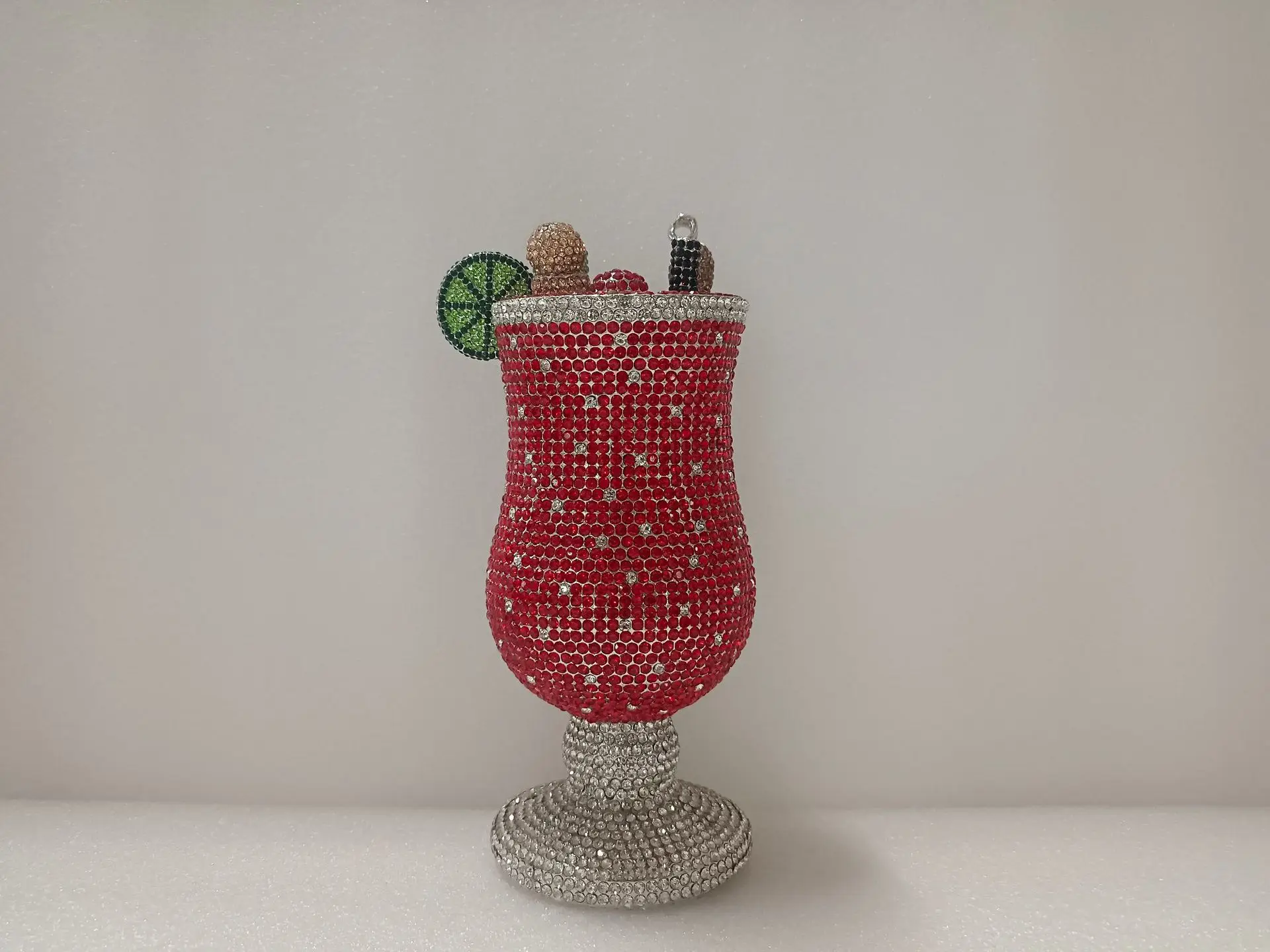 New wine glass with diamonds, spot dinner bag, empty metal hard box, diamond bag, banquet dress.