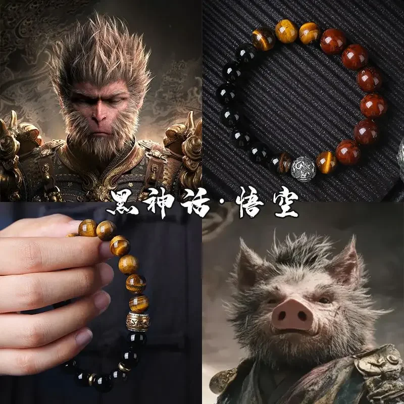 Black Myth Wukong Obsidian gelang keberuntungan alami Bodhi Wen bermain di sekitar jari manik-manik Buddha lembut dekompresi tali tangan pria