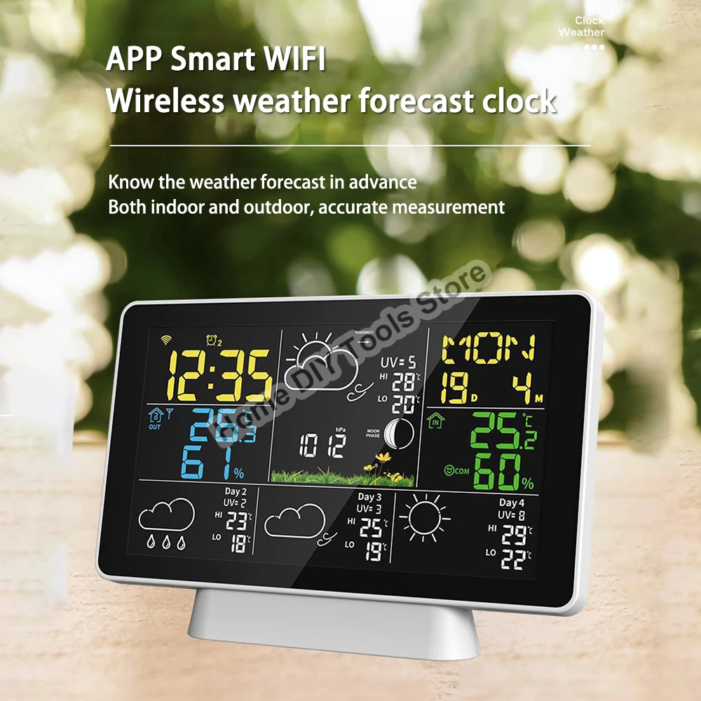 Tuya 4-Day Weather Forecast Weather Station WiFi Intelligent Weather Clock LCD Color Screen Wireless Thermometer Hygrometer