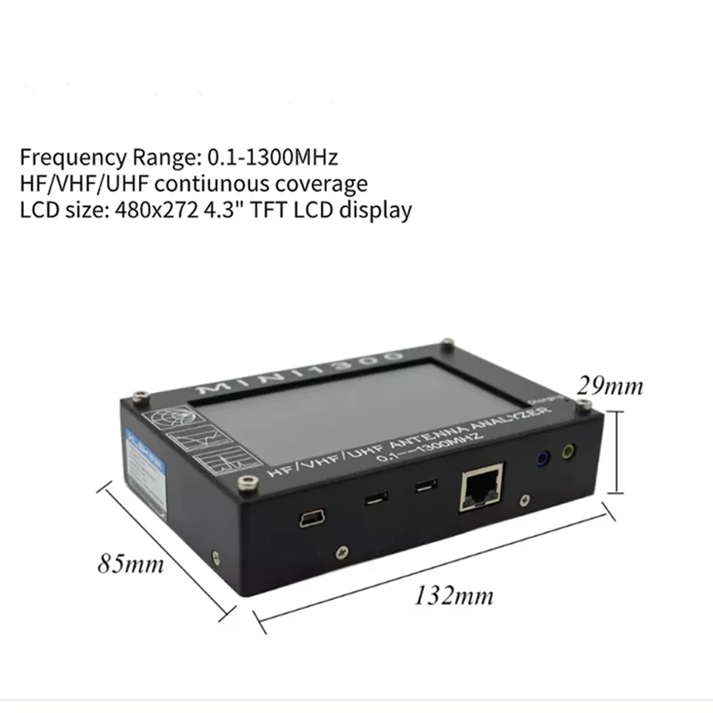 MINI1300 Plus 5V/1.5A HF VHF UHF Antenna Analyzer 0.1-1300MHZ Frequency Counter SWR Meter 0.1-1999 With LCD Screen