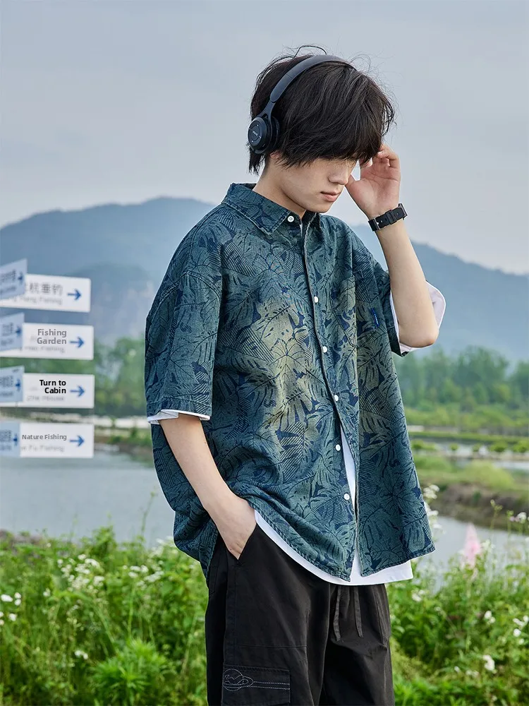 

Мужская летняя джинсовая футболка свободного кроя, высококачественная, в уличном стиле, дышащая, повседневная, модная...