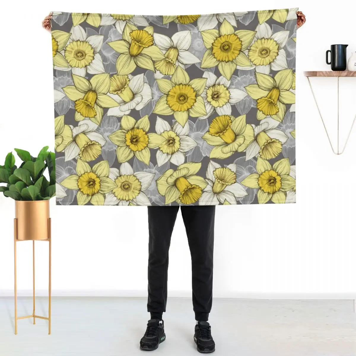 Daffodil Daze - yellow & grey daffodil illustration pattern Throw Blanket Luxury Throw for sofa Kid'S Blankets