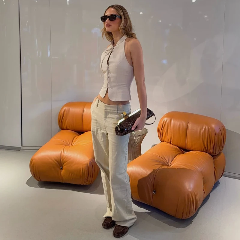 Candyhot ريترو أكمام أزرار س الرقبة الدانتيل يصل عارية الذراعين تانك القمم Y2K الصيف موضة الحلو اليومية في الهواء الطلق جديد كل مباراة سترة