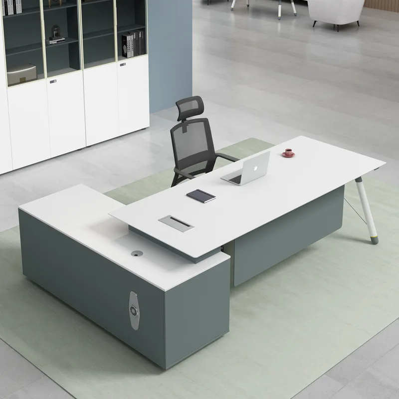 Boss desk Supervisor Manager desk and chair combination Stylish office furniture Simple modern office White boss