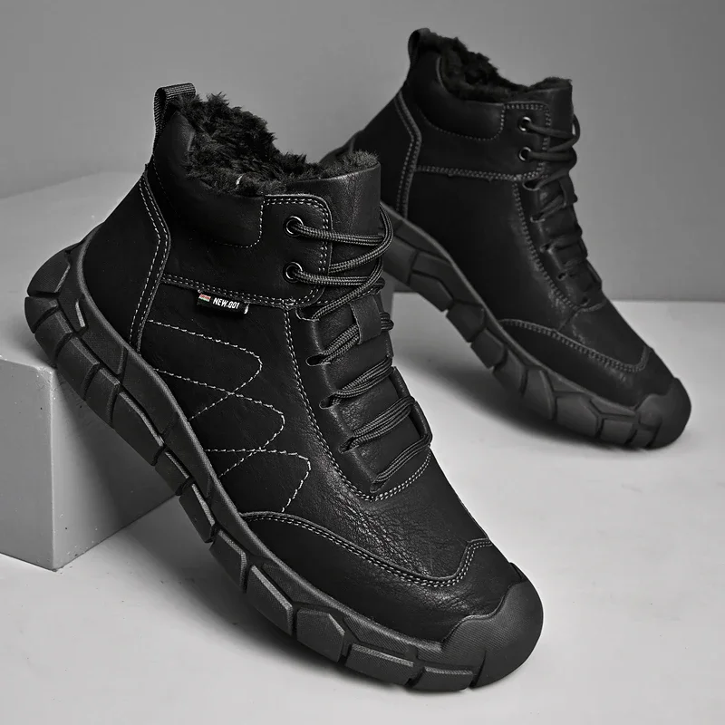 Nuovi scarponi da trekking in pelle retrò da uomo antiscivolo suola spessa foderati caldi (peluche/pile) per campeggio all'aperto Trekking Autunno Inverno
