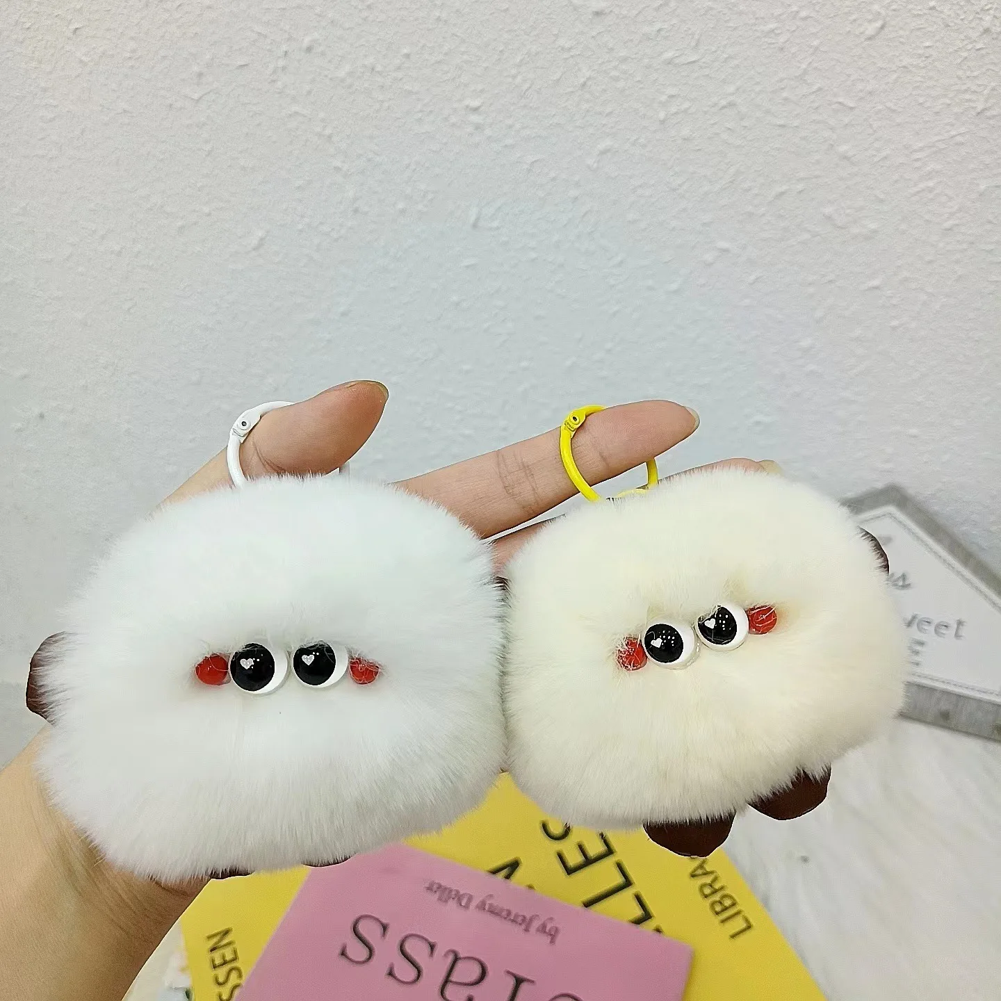 Real Otter Rabbit Hair Cute Bun Car Keychain Ins Plush Doll Bag Bookbag Pendant