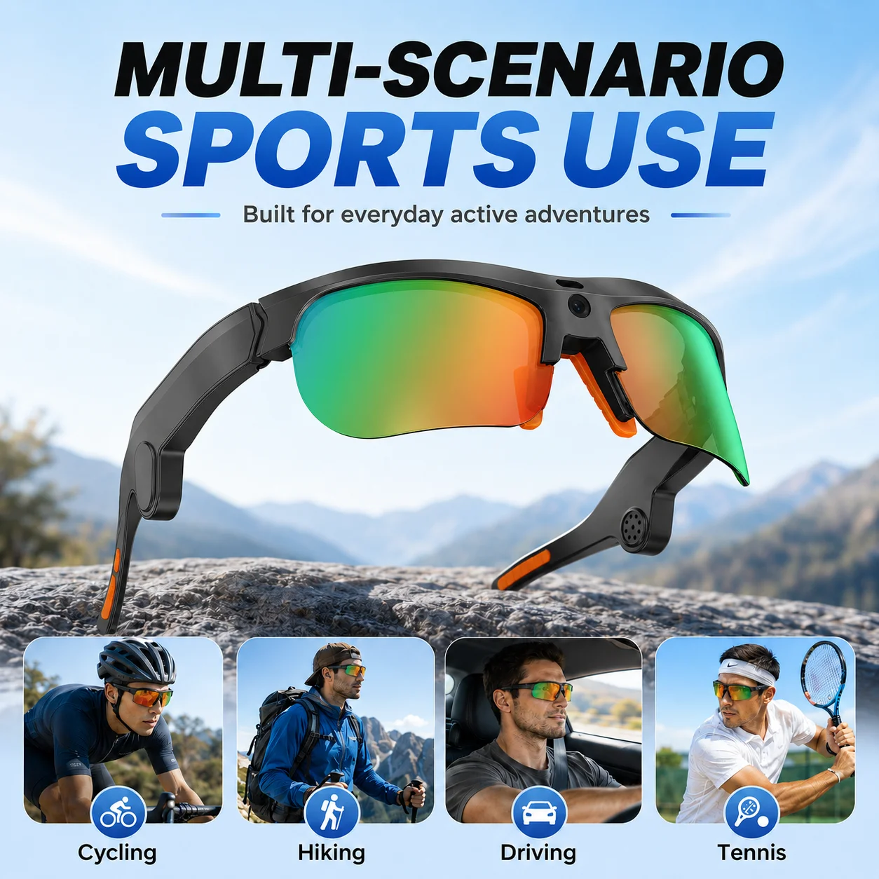 V8 OpenAI Smart Cycling Glasses AI Object Scan Real-time Language Interpreter Touch Control Anti-slip Sport Frame HD Video