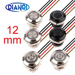 1pc 12mm Ultra Short Push Button Switch Waterproof 12v 220v led light Momentary Self-reset Wiring Buttons without fixation Red