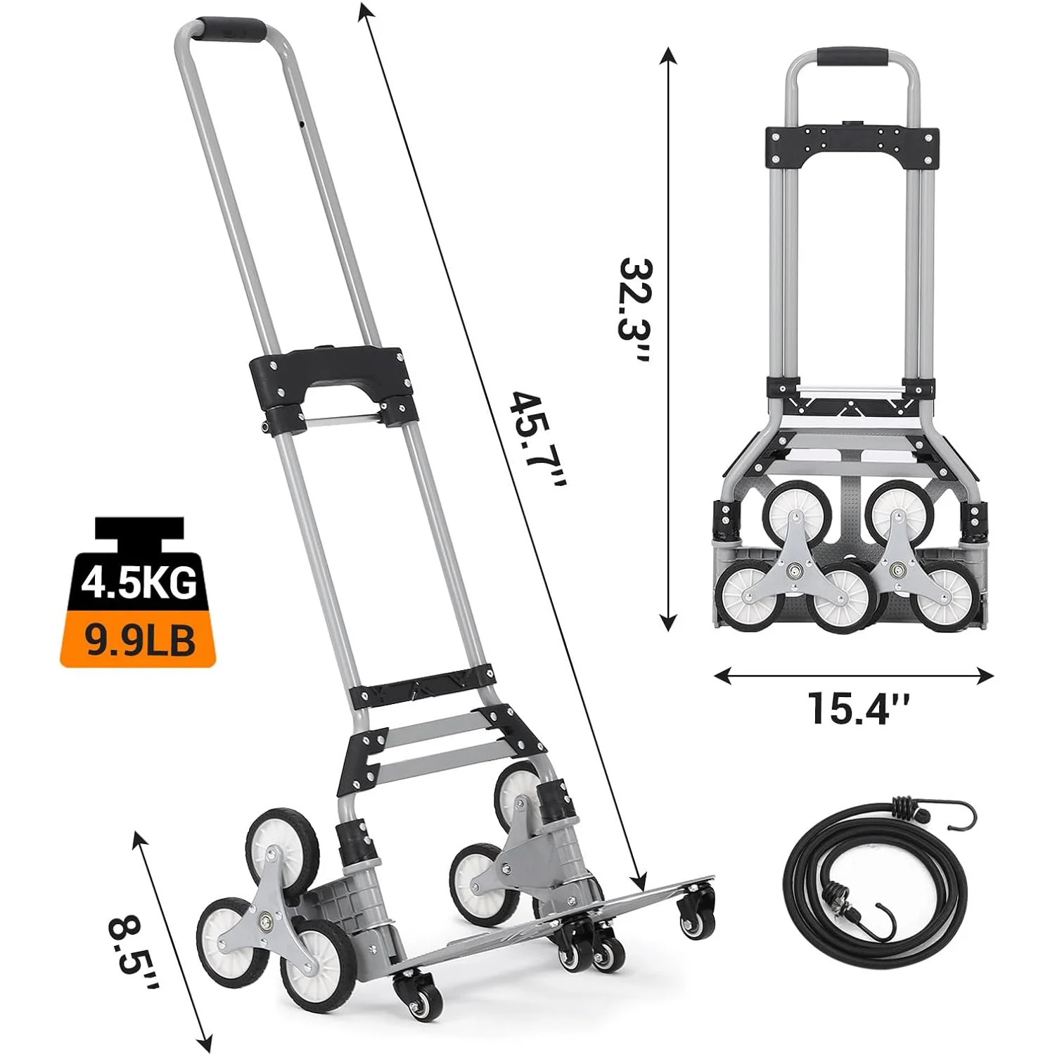 Stair Climbing Hand Truck Cart, 180 LBS Capacity Aluminum Folding Dolly Cart For Stairs, Heavy Duty Stair Climber Trolley