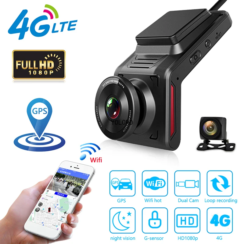 1080P 4G WiFi GPS Car DVR Dash Cam with Rearview Camera Rearview Reverse Dashcam Dash Camera 24H Packing Monitor