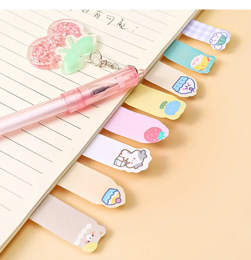 120pcs Cartoon Cute Animal Sticky Note Fruit Flower Decal Pages Book Mark Classification Notes Paper Stationery Supplies