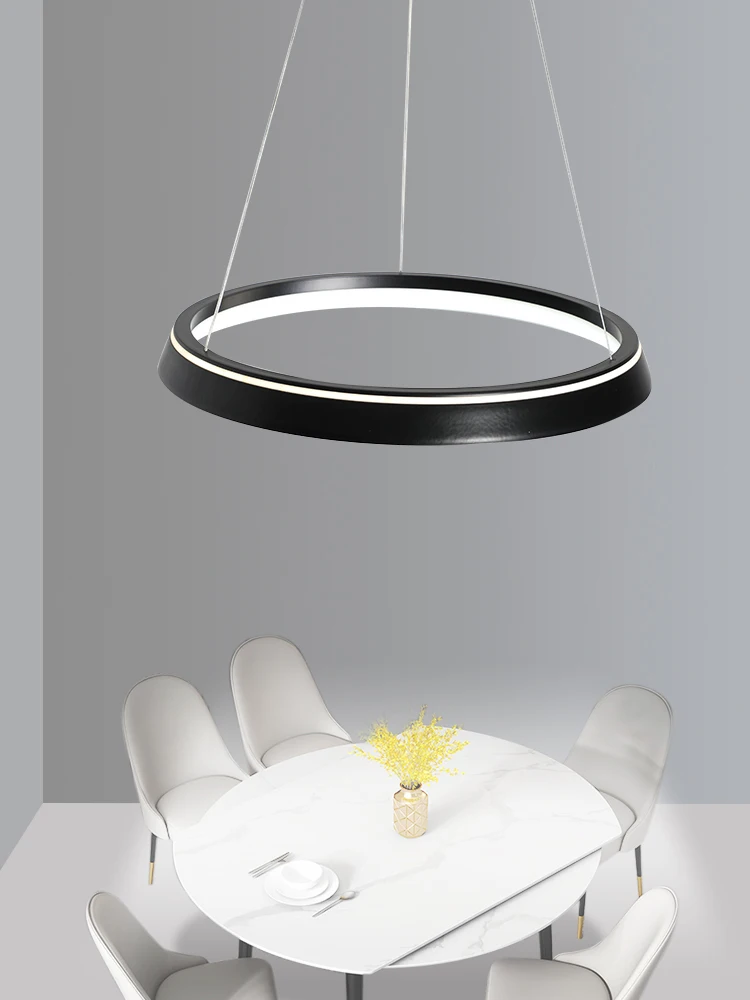 Simples Rodada LED Pendant Light, Controle Remoto Lâmpada Decoração, Preto e branco, Adequado para Sala de Jantar, Quarto, Cozinha, Sala de estar